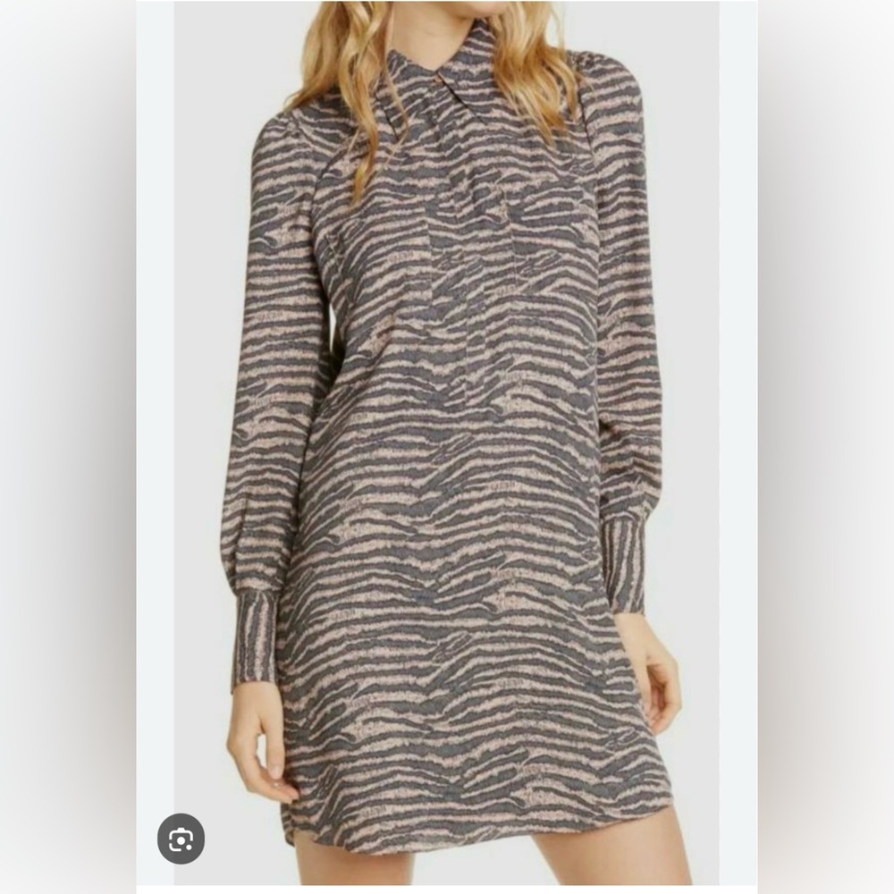 Joie Zebra Talma Long Sleeve Shirt Dress